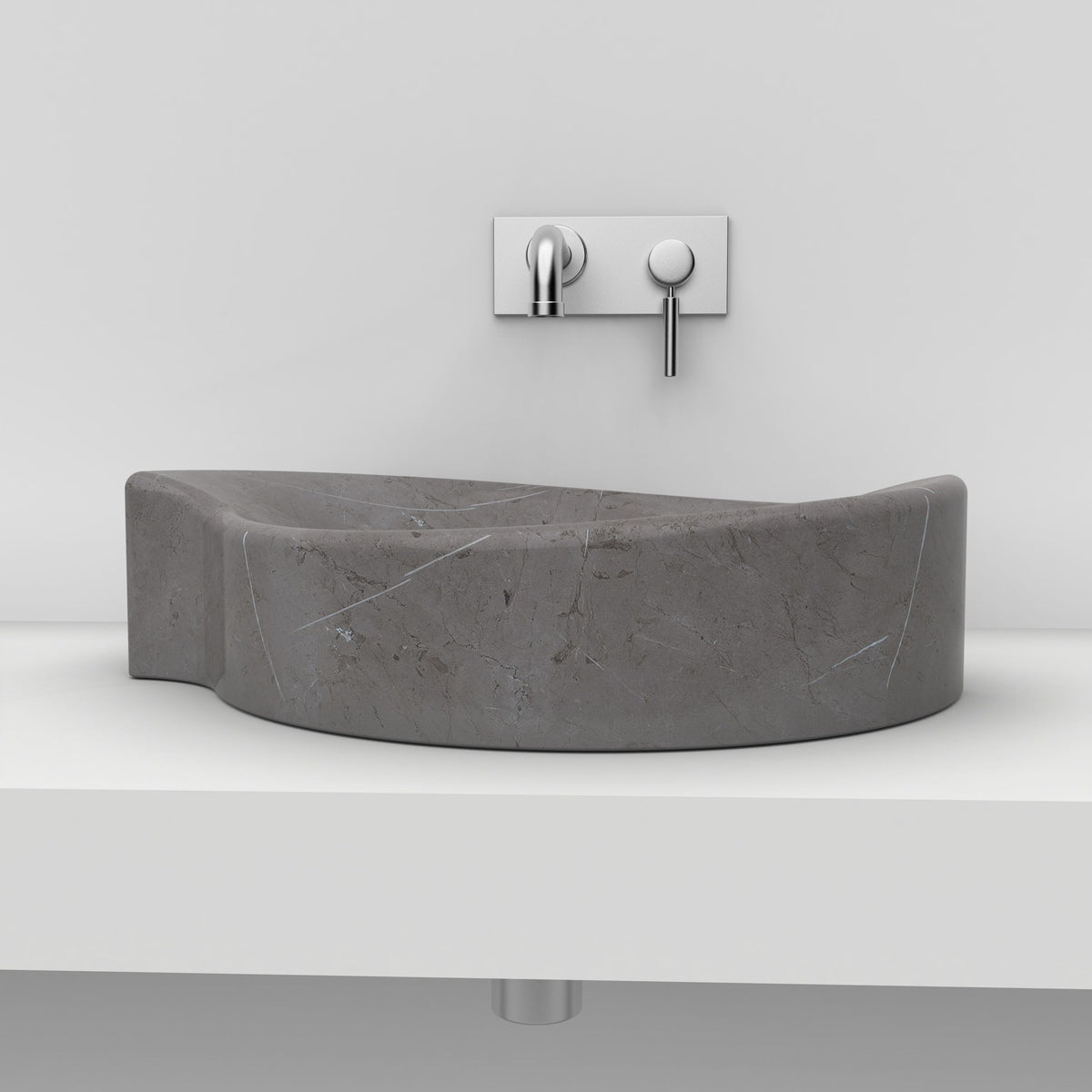 Sommer Perlato Marble Vessel Sink, overall form and side profile