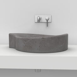 Sommer Perlato Marble Vessel Sink, overall form and side profile