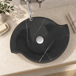 Sommer Portoro Marble Vessel Sink — overhead bathroom lifestyle