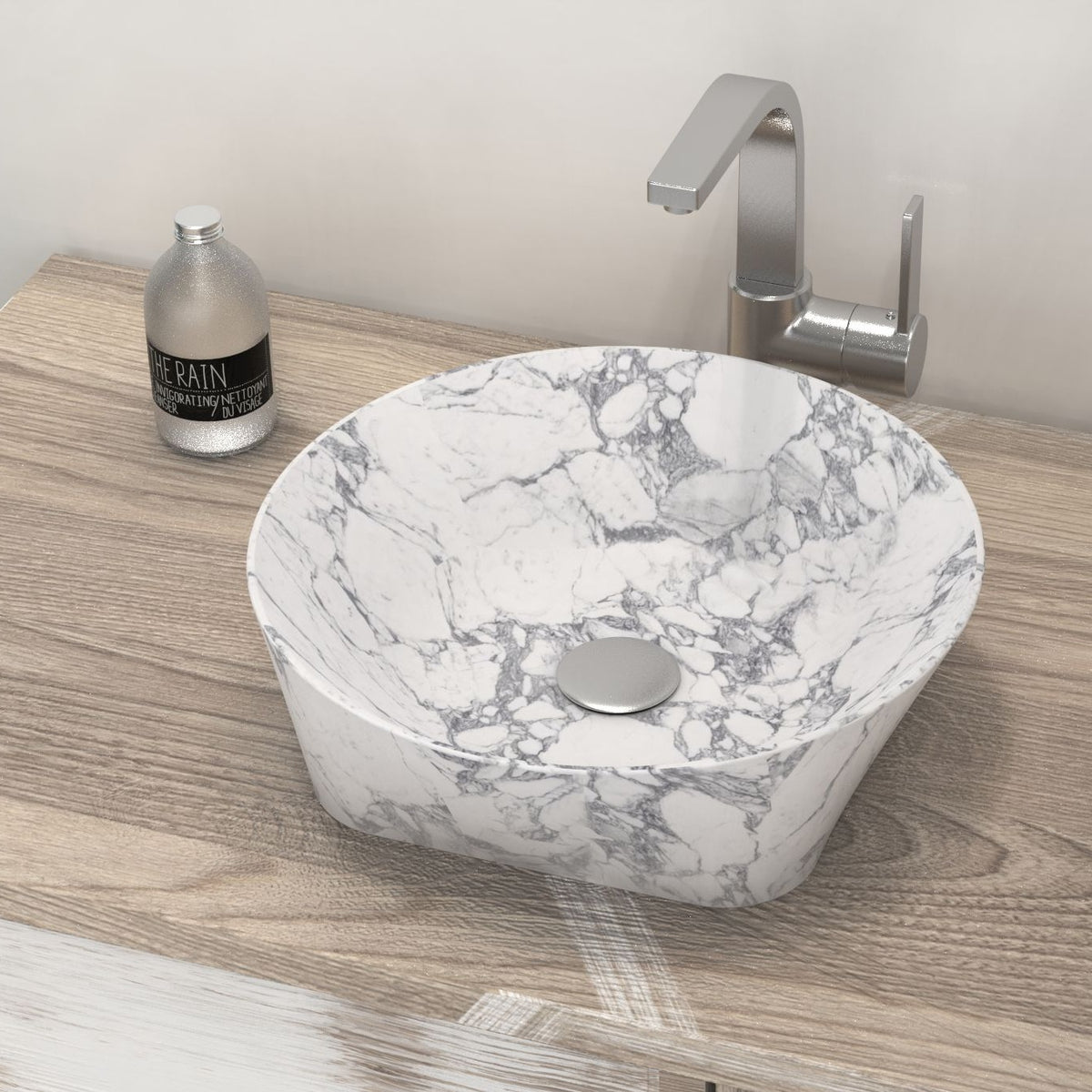 Sonaly Arabescato Stone Vessel Sink, second countertop lifestyle angle