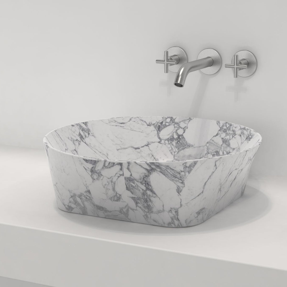 Sonaly Arabescato Stone Vessel Sink, overall form and side profile