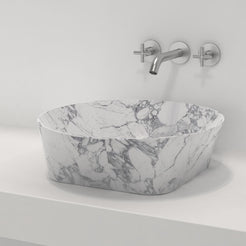 Sonaly Arabescato Stone Vessel Sink, overall form and side profile