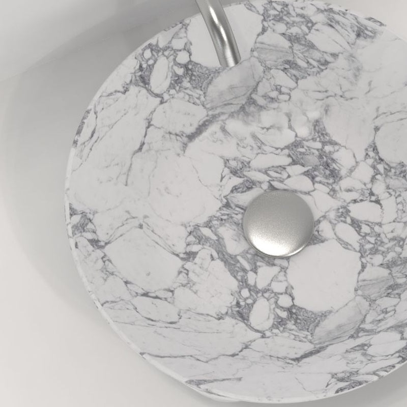 Sonaly Arabescato Stone Vessel Sink, bowl interior and material detail