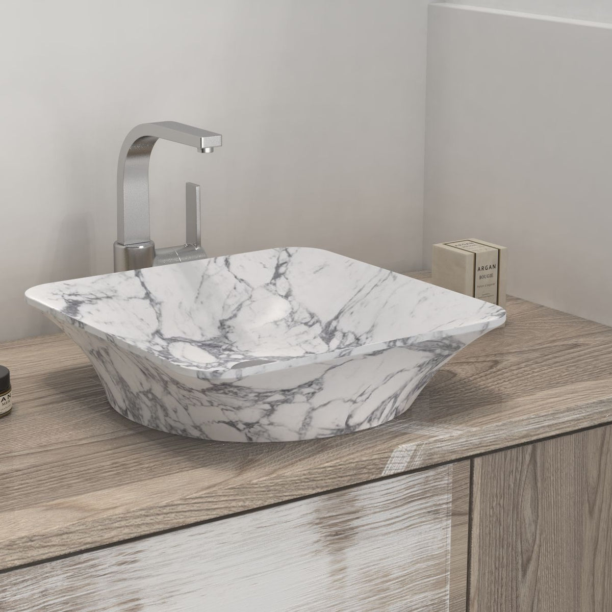 Sonary Arabescato Stone Vessel Sink, second countertop lifestyle angle