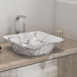 Sonary Arabescato Stone Vessel Sink, second countertop lifestyle angle