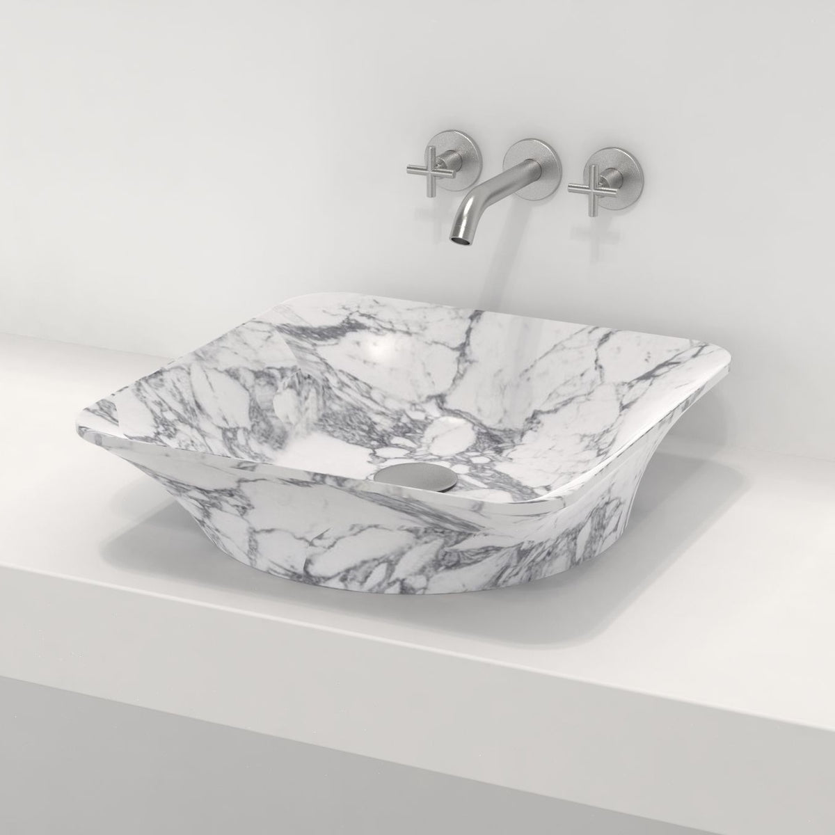 Sonary Arabescato Stone Vessel Sink, overall form and side profile