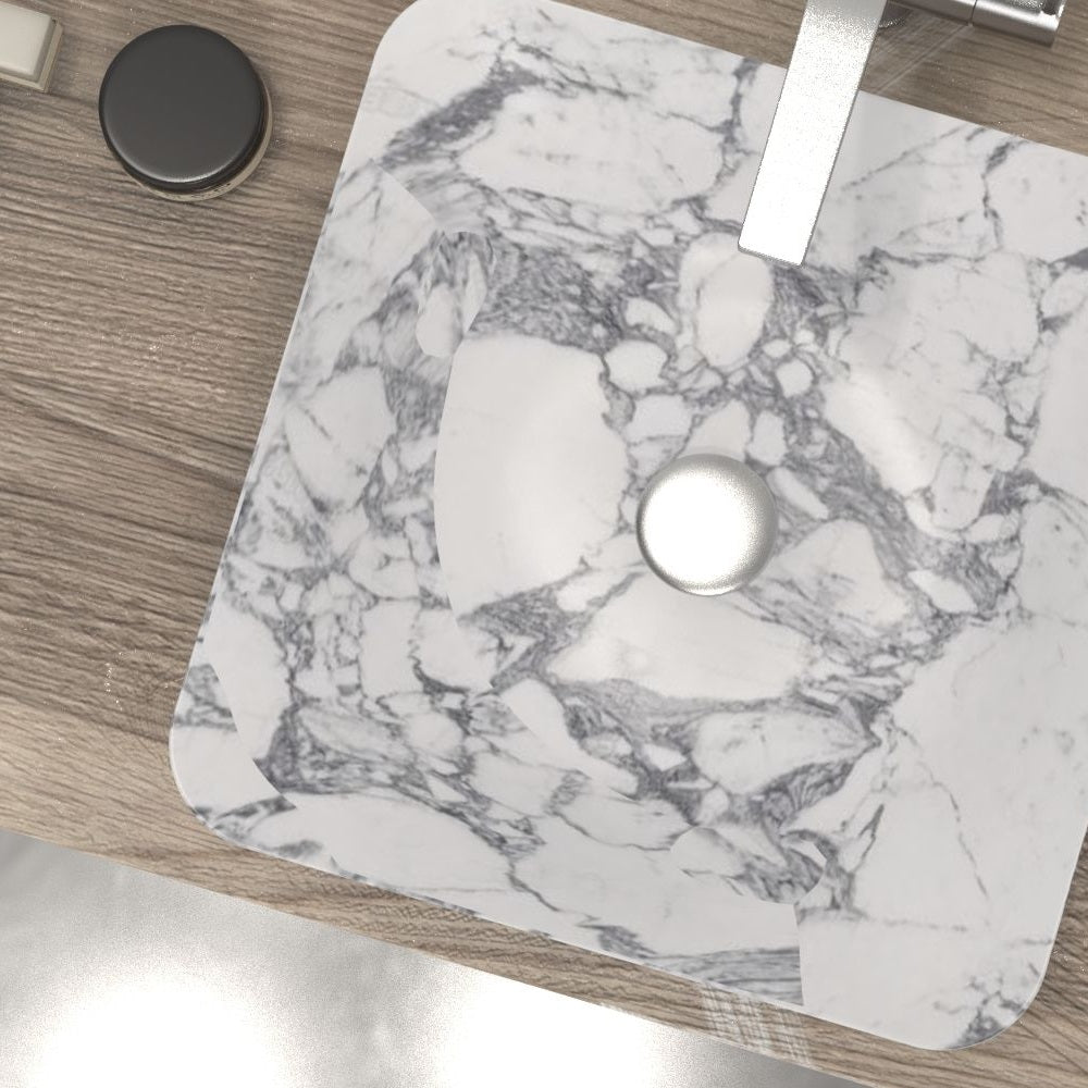 Sonary Arabescato Stone Vessel Sink, bowl interior and material detail