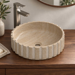 Sonata Travertino Romano Travertine Vessel Sink, second countertop lifestyle setting