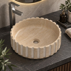 Sonata Travertino Romano Travertine Vessel Sink, alternate countertop lifestyle angle