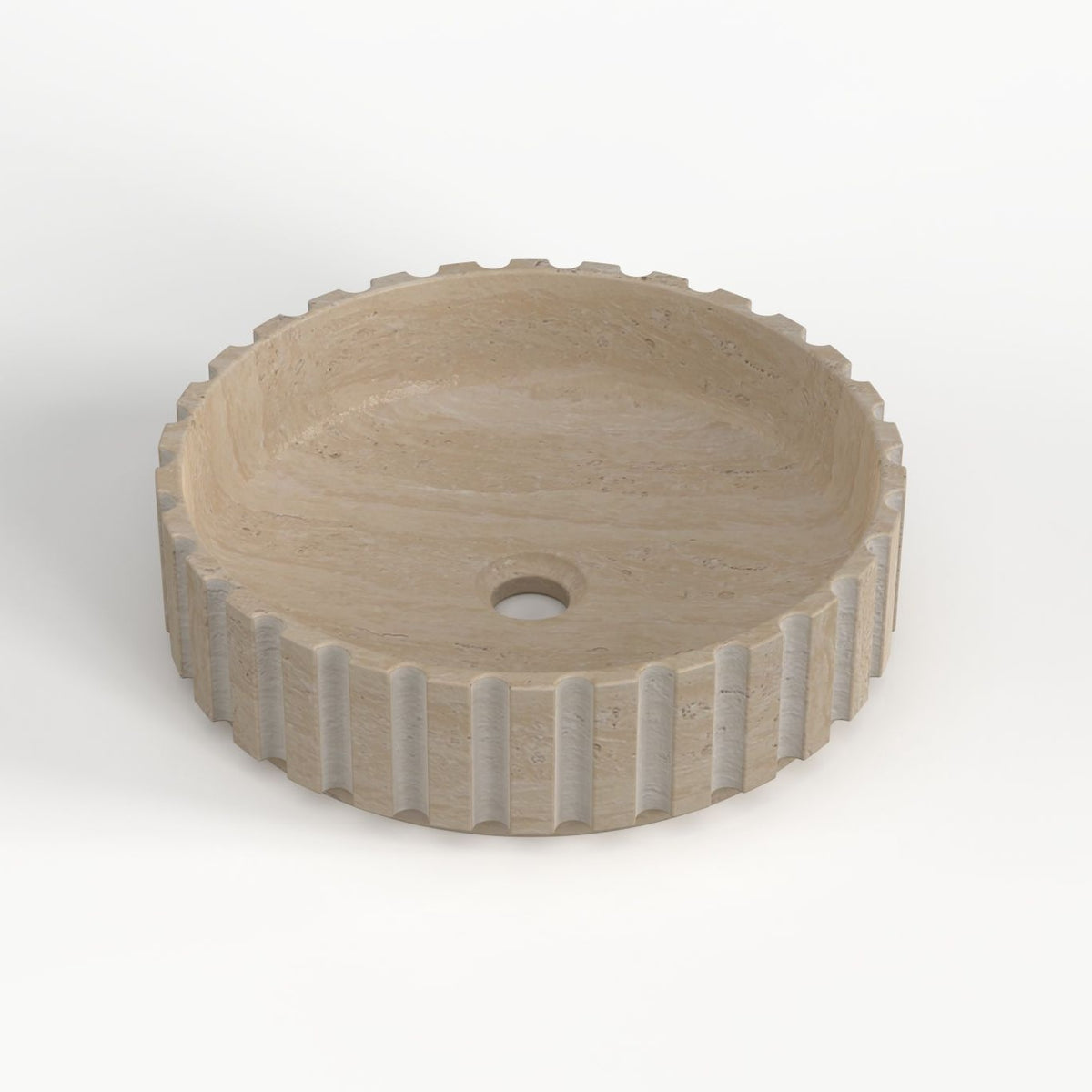 Sonata Travertino Romano Travertine Vessel Sink, overall shape and side profile