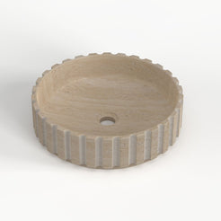 Sonata Travertino Romano Travertine Vessel Sink, overall shape and side profile