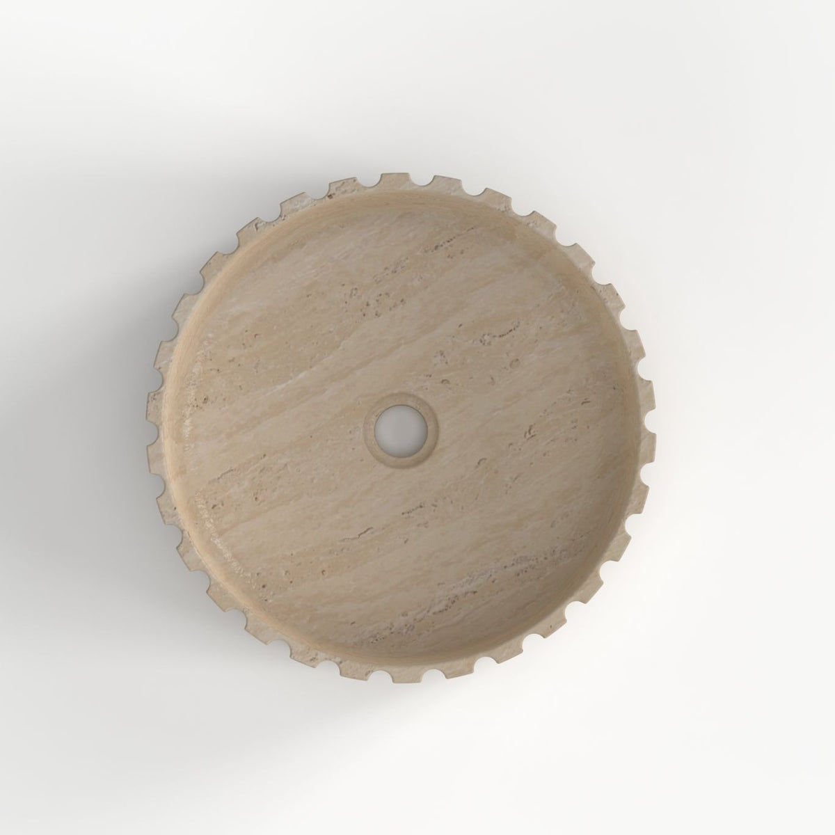 Sonata Travertino Romano Travertine Vessel Sink, interior, rim and material detail
