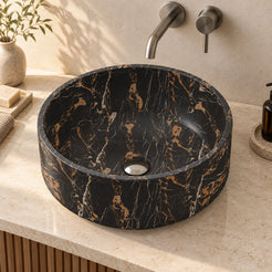 Sonika Galaxy Marble Vessel Sink, countertop hero lifestyle view