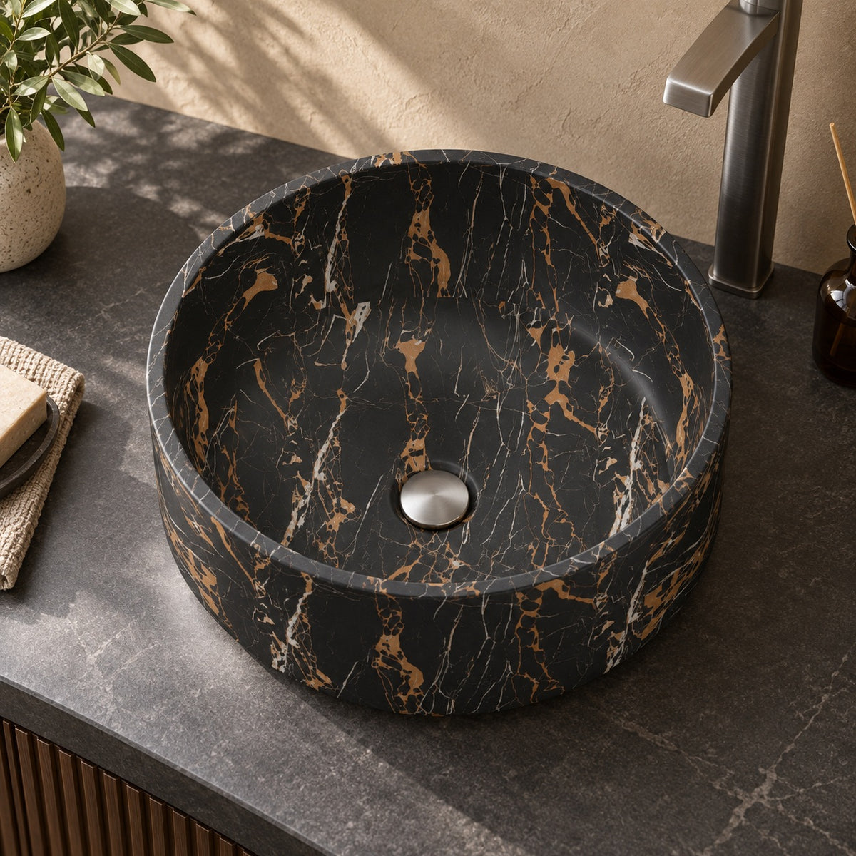 Sonika Galaxy Marble Vessel Sink, alternate countertop lifestyle angle