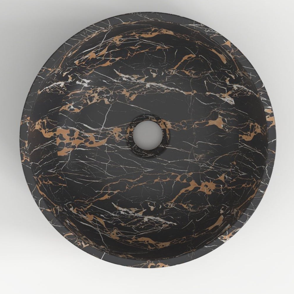 Sonika Galaxy Marble Vessel Sink, interior, rim and material detail