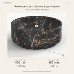 Sonika Galaxy Marble Vessel Sink reference overall dimensions in millimeters and inches