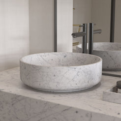 Sonila Carrara Marble Vessel Sink, countertop hero lifestyle view