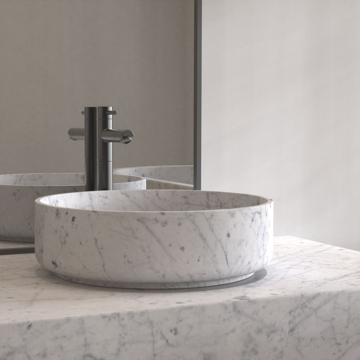 Sonila Carrara Marble Vessel Sink, second countertop lifestyle setting