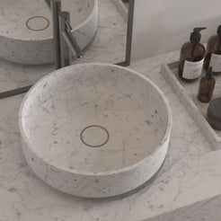 Sonila Carrara Marble Vessel Sink, alternate countertop lifestyle angle