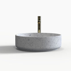 Sonila Carrara Marble Vessel Sink, overall shape and side profile