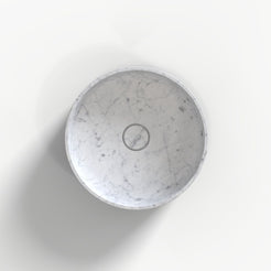 Sonila Carrara Marble Vessel Sink, interior, rim and material detail