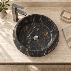 Sonita Galaxy Marble Vessel Sink — overhead bathroom lifestyle