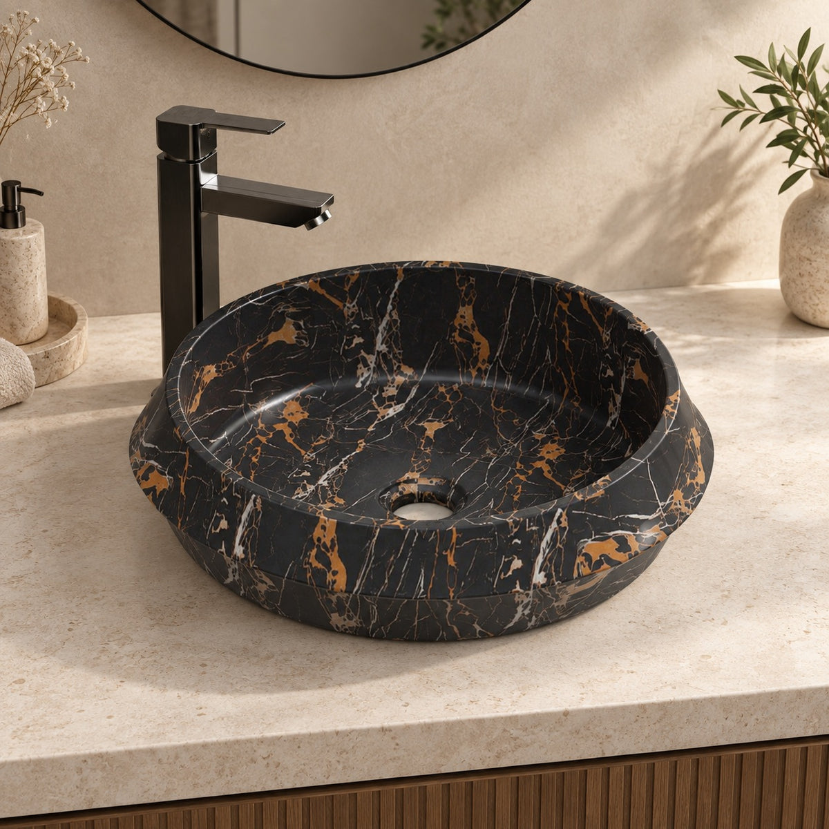 Sonita Galaxy Marble Vessel Sink, countertop hero lifestyle view