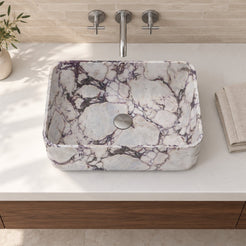 Sookie Calacatta Marble Vessel Sink — overhead bathroom lifestyle
