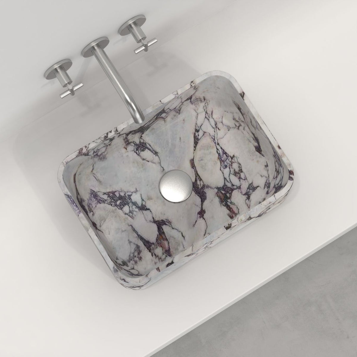 Sookie Calacatta Marble Vessel Sink, interior, rim and material detail