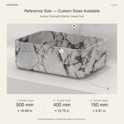 Sookie Calacatta Marble Vessel Sink reference overall dimensions in millimeters and inches
