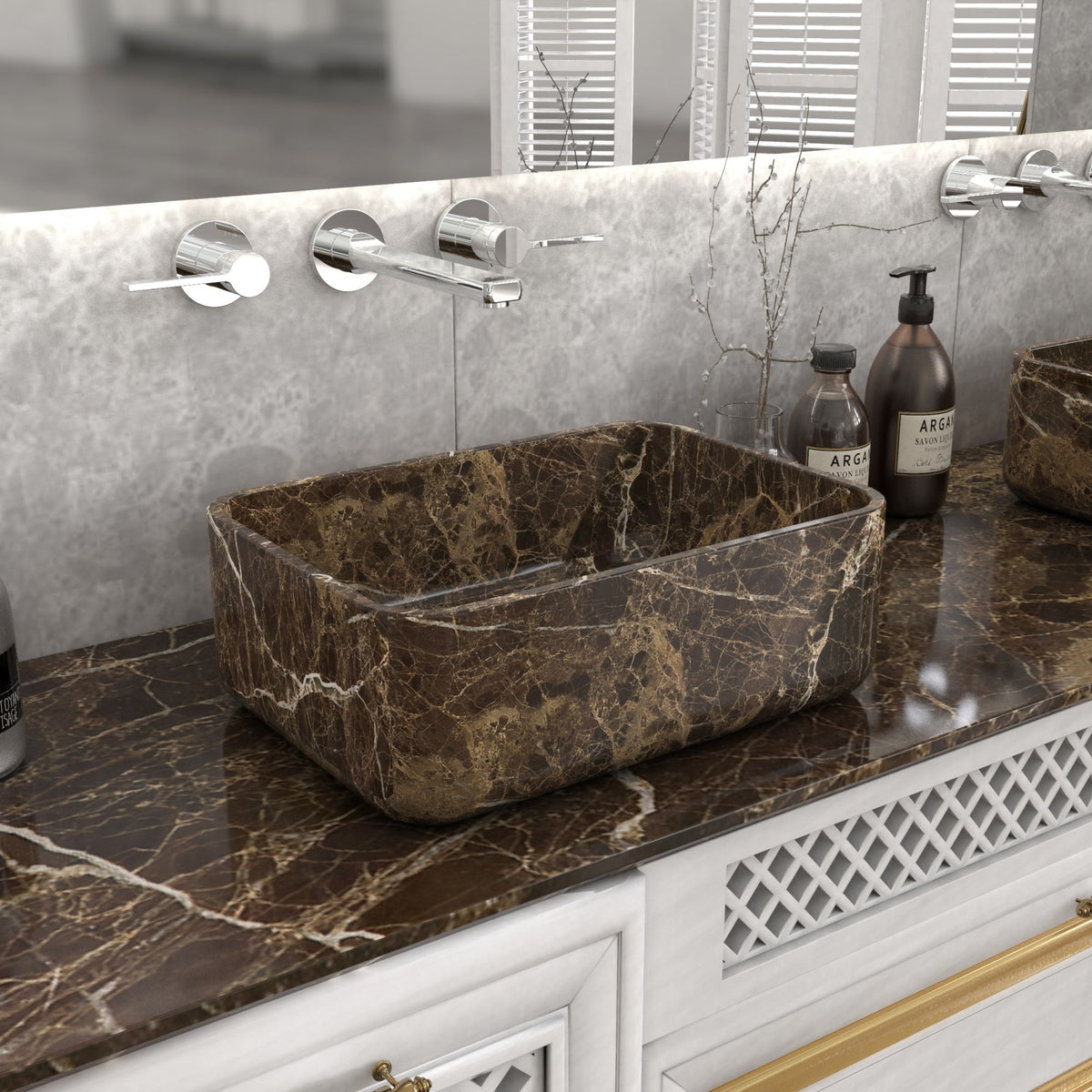 Sookie Marocca Marble Vessel Sink, countertop hero lifestyle view