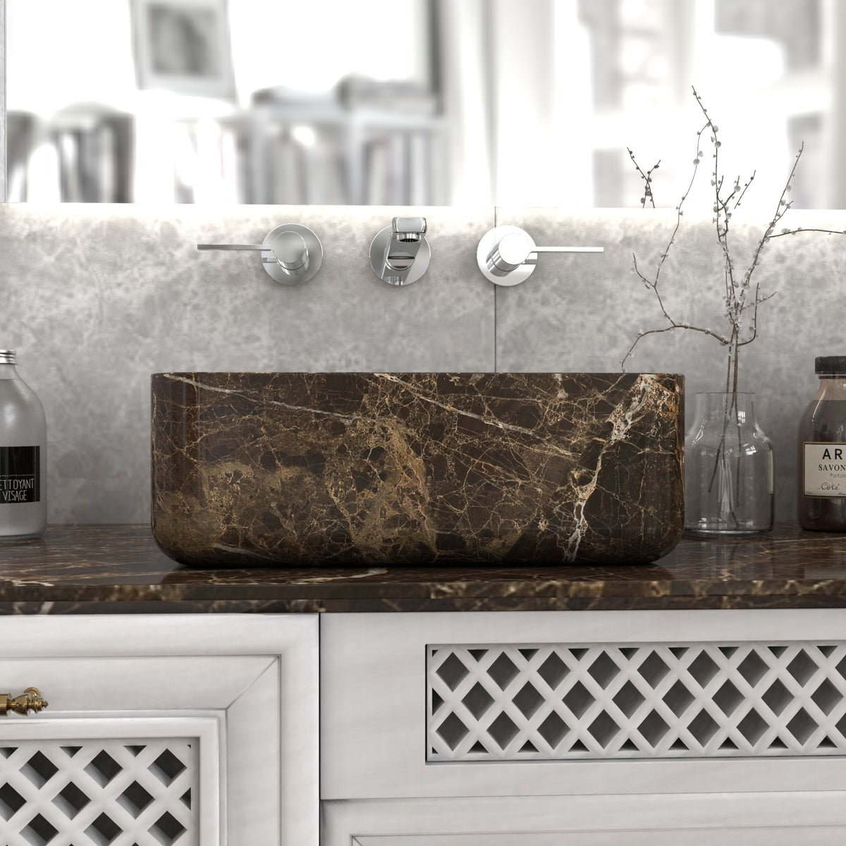 Sookie Marocca Marble Vessel Sink, overall shape and side profile
