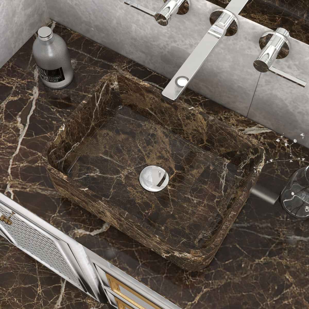Sookie Marocca Marble Vessel Sink, interior, rim and material detail