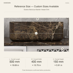 Sookie Marocca Marble Vessel Sink reference overall dimensions in millimeters and inches