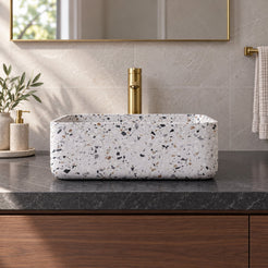 Sookie Sky Terrazzo Vessel Sink — low frontal bathroom lifestyle