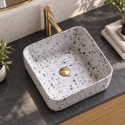 Sookie Sky Terrazzo Vessel Sink — overhead bathroom lifestyle