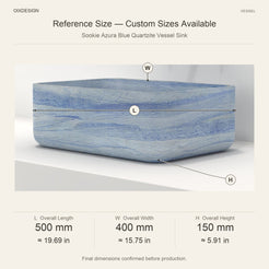 Sookie Azura Blue Quartzite Vessel Sink reference overall dimensions in millimeters and inches