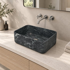 Sookie Verderio Marble Vessel Sink — three-quarter bathroom lifestyle