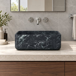 Sookie Verderio Marble Vessel Sink — low frontal bathroom lifestyle