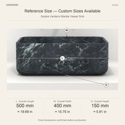 Sookie Verderio Marble Vessel Sink reference overall dimensions in millimeters and inches