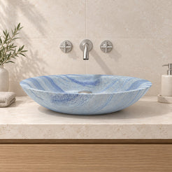 Sooria Azura Blue Quartzite Vessel Sink — low frontal bathroom lifestyle