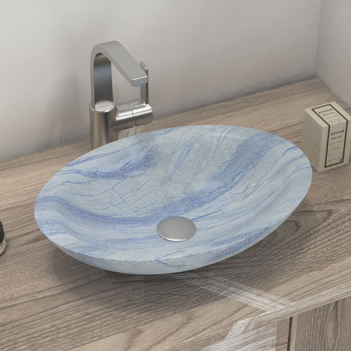 Sooria Azura Blue Quartzite Vessel Sink, countertop hero lifestyle view