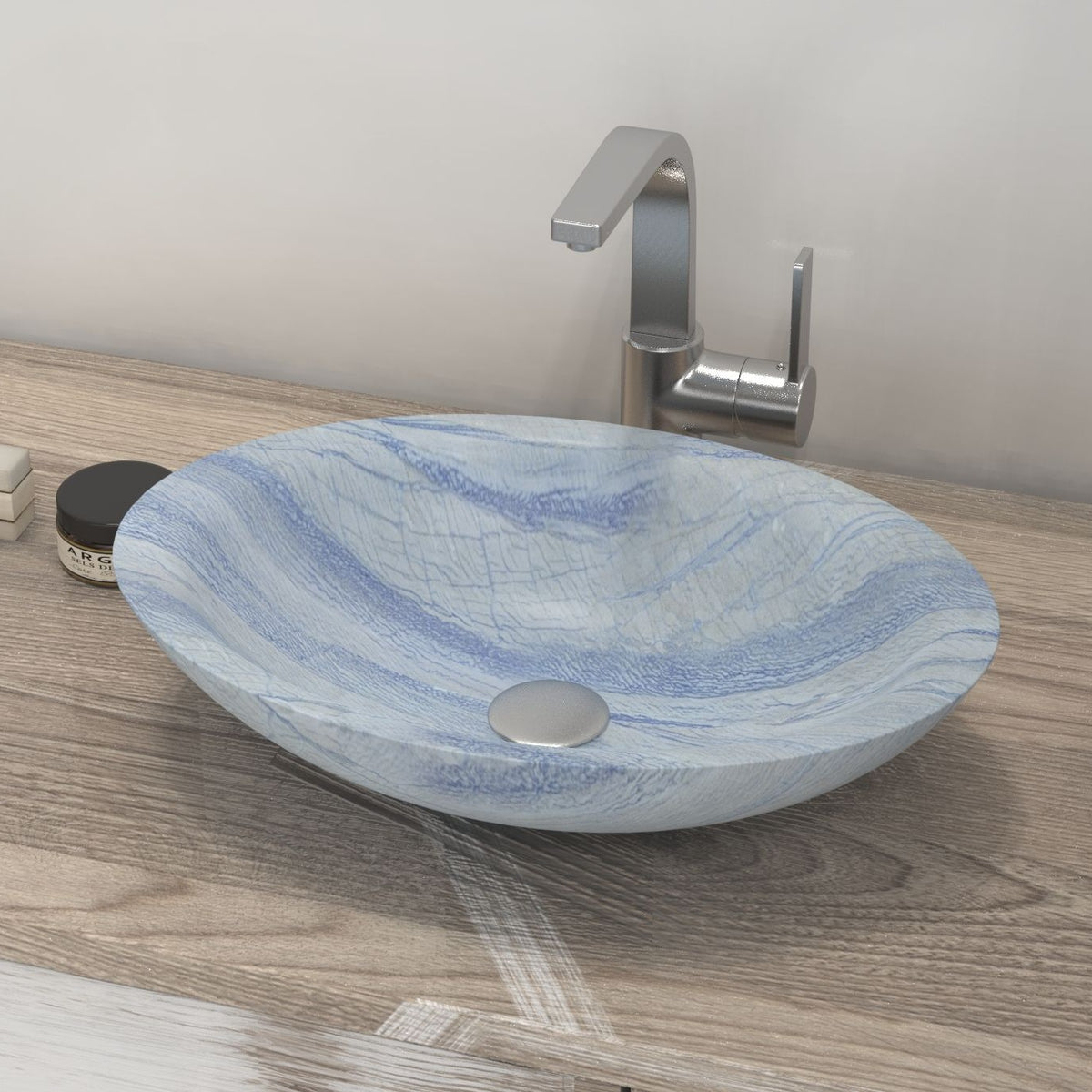 Sooria Azura Blue Quartzite Vessel Sink, second countertop lifestyle setting