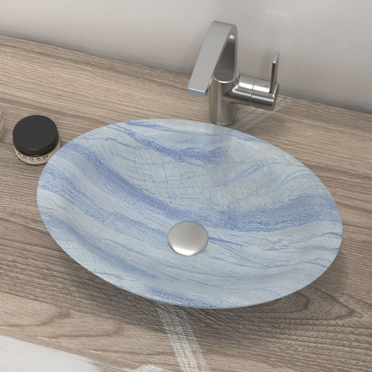 Sooria Azura Blue Quartzite Vessel Sink, alternate countertop lifestyle angle