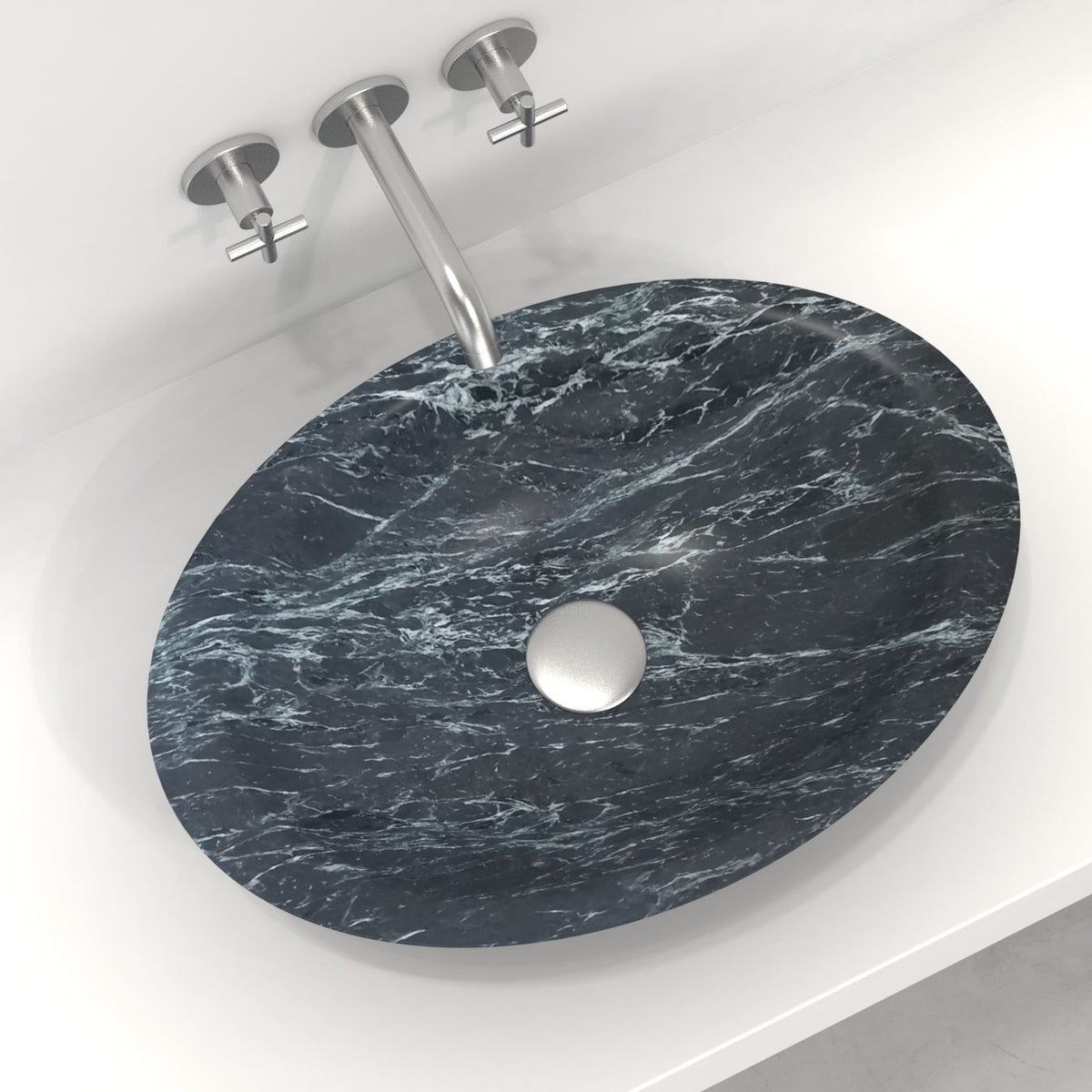 Sooria Verderio Marble Vessel Sink, interior, rim and material detail