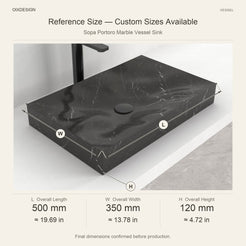 Sopa Portoro Marble Vessel Sink reference overall dimensions in millimeters and inches