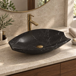 Sopio Portoro Marble Vessel Sink — three-quarter bathroom lifestyle