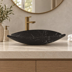 Sopio Portoro Marble Vessel Sink — low frontal bathroom lifestyle