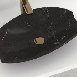 Sopio Portoro Marble Vessel Sink, interior, rim and material detail