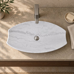 Sopio Venice Marble Vessel Sink — overhead bathroom lifestyle